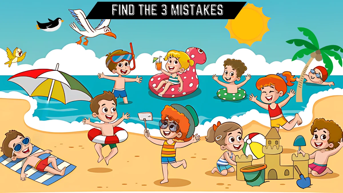 Spot the 3 Mistakes Picture Puzzle: Only high IQ individuals can spot the 3 Mistakes in this Beach Image in 15 Secs