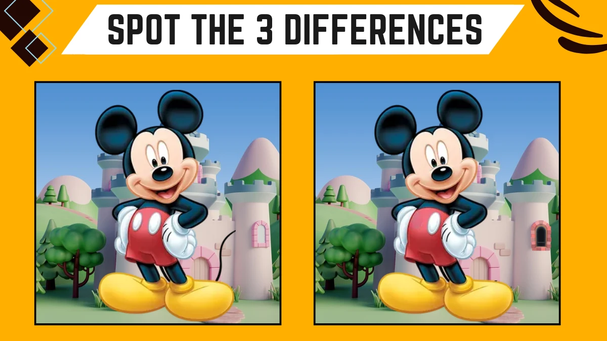 Spot the Difference Game: Only 20/20 Vision People Can Spot the 3 Differences in this Micky Mouse Image in 9 Secs