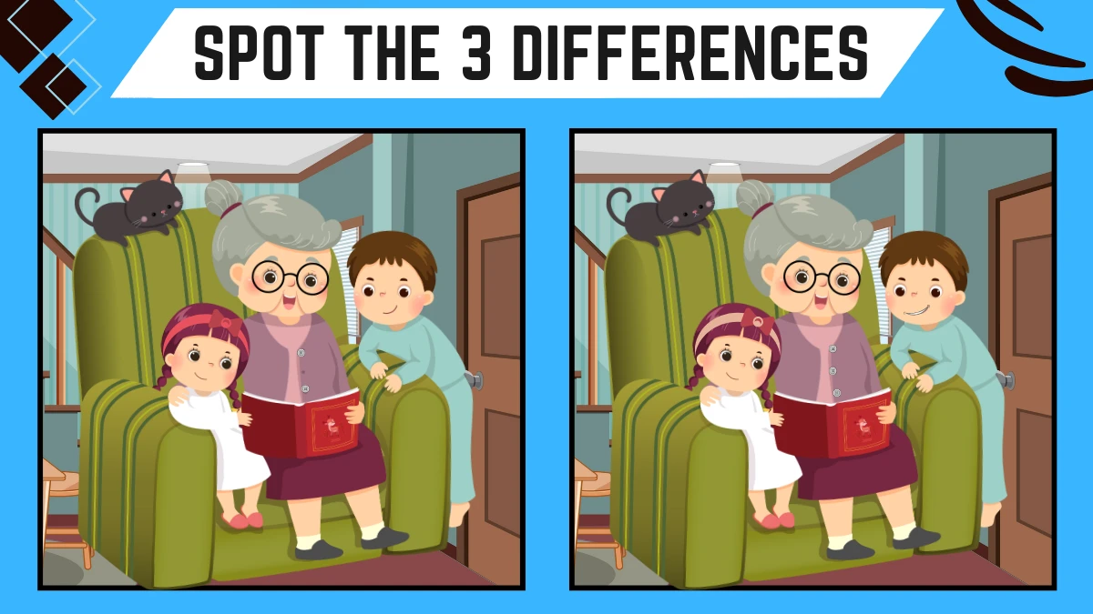 Spot the Difference Game: Only People with 20/20 Vision Can Spot the 3 Differences in this Grandma and Her Grandchildren Image in 10 Secs