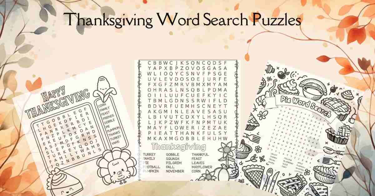 3 FREE Thanksgiving 2024 Word Search Puzzles for Kids to Enjoy