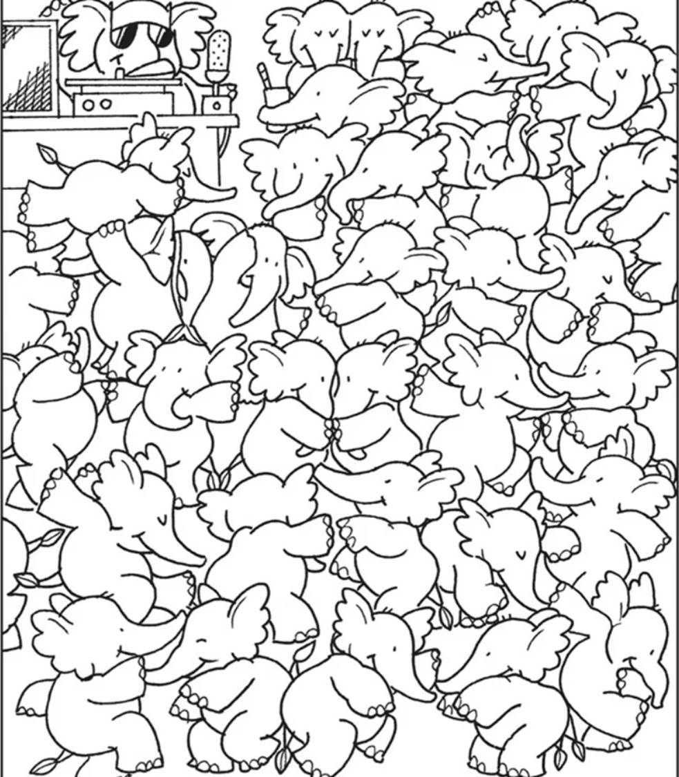 A difficult IQ puzzle for genius people. Find the whale among the elephants