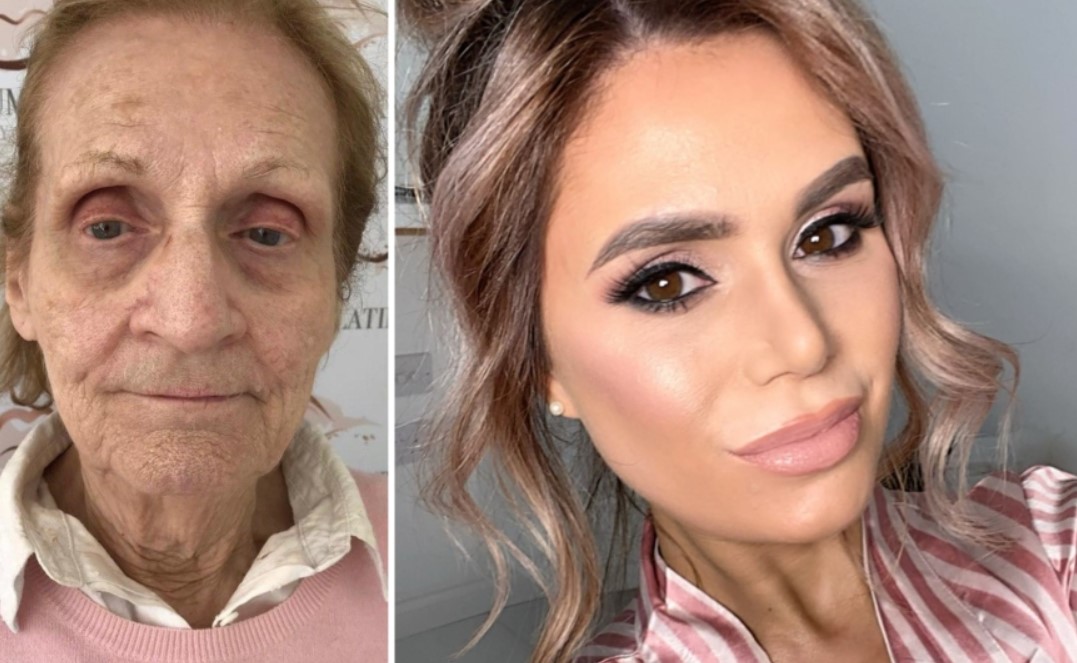 A girl used cosmetics to rejuvenate an 80-year-old grandmother by 40 years