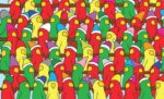 Can you locate the Santa hat concealed among the group of birds?