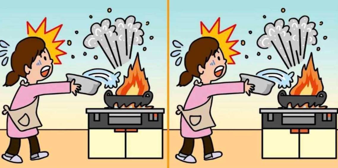 Find 3 differences between these two chaotic kitchen images in 20 seconds. They are not exactly the same