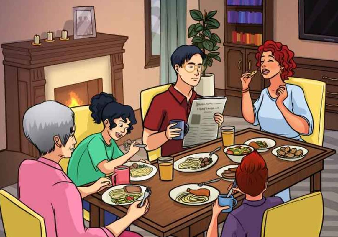 Find the error in this mind-boggling puzzle image of a family dinner. You have only 12 seconds