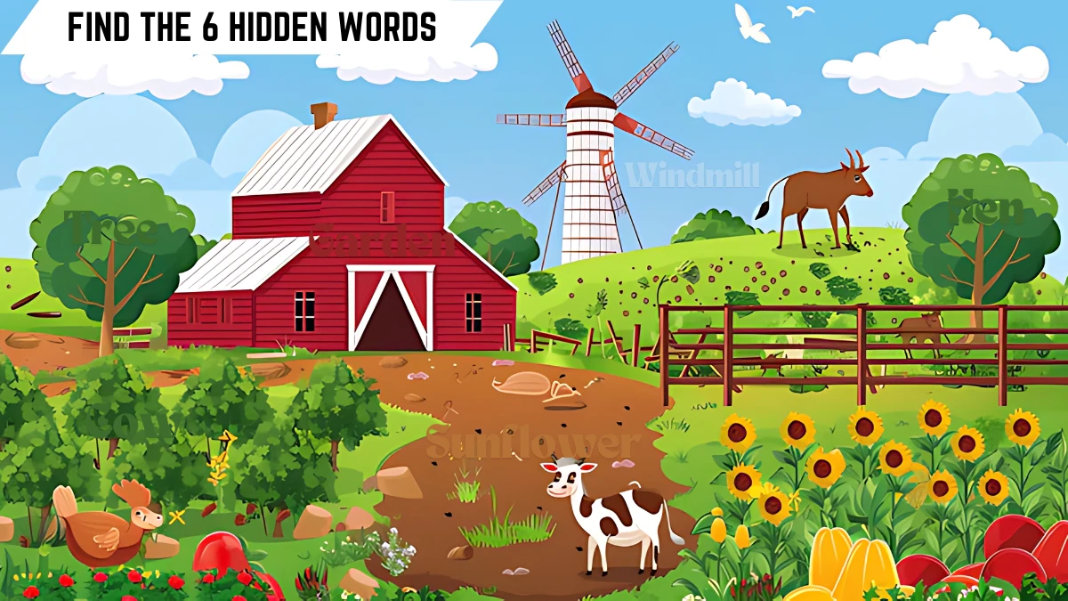 Genius IQ Test: Only 3 out of 9 Can Spot the 6 Hidden Words in this Farm Image in 10 Secs