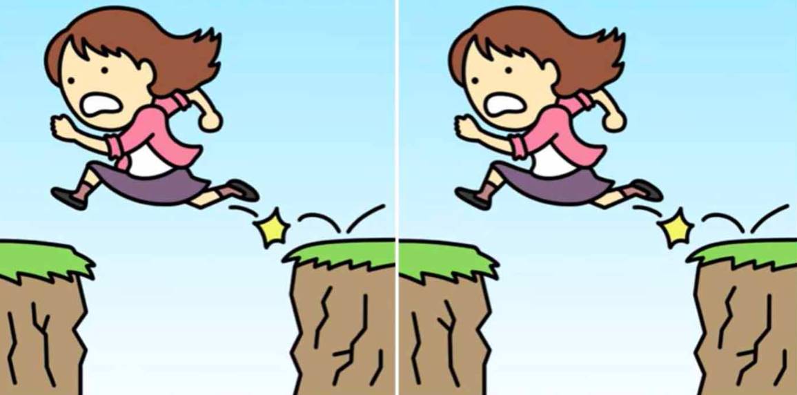 In 12 seconds, find three differences in the picture of the girl jumping down the cliff. You can do this!