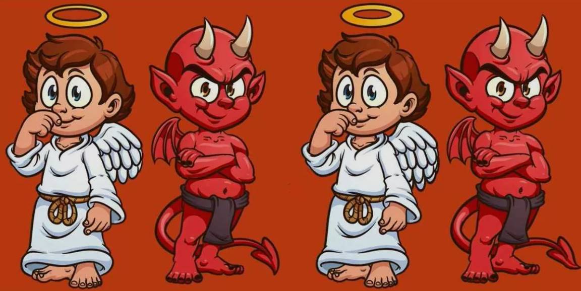 In 12 seconds, identify 3 differences between the images of the devil and angel! Try your attention level!