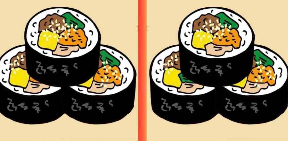 In 15 seconds, name three differences between the two identical seeming sushi images