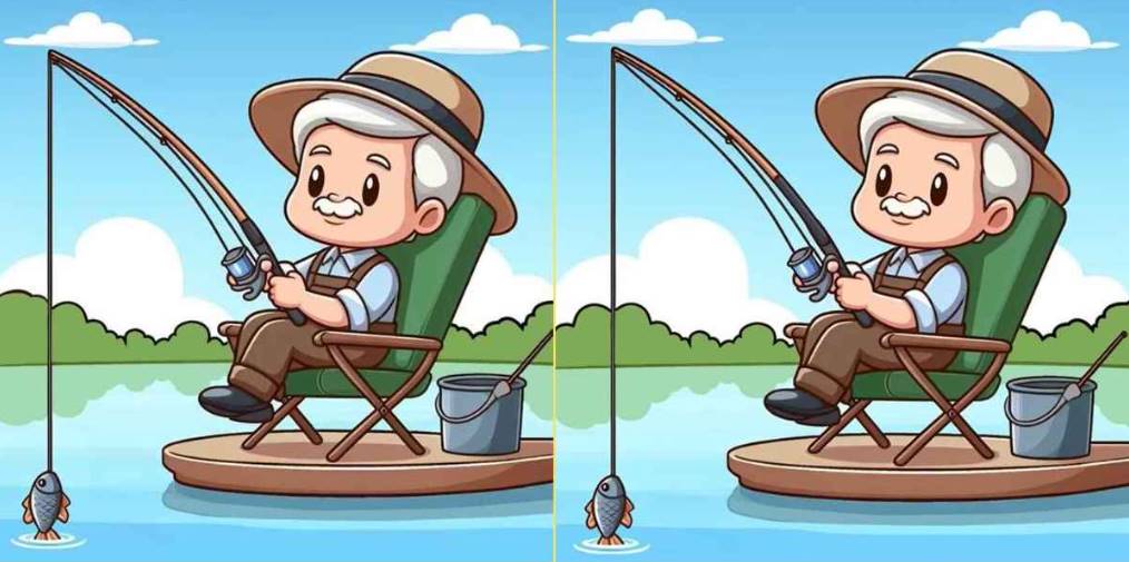 In 16 seconds, identify 3 differences between the images of a man fishing!