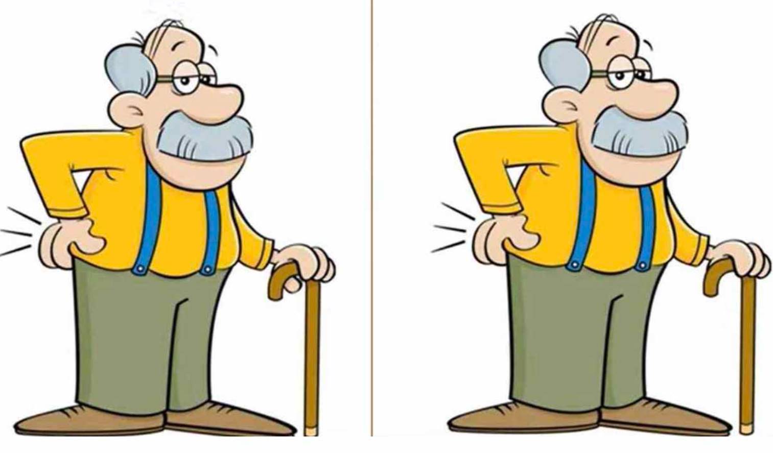 In about 11 seconds, find 3 differences between the images of the elderly man!