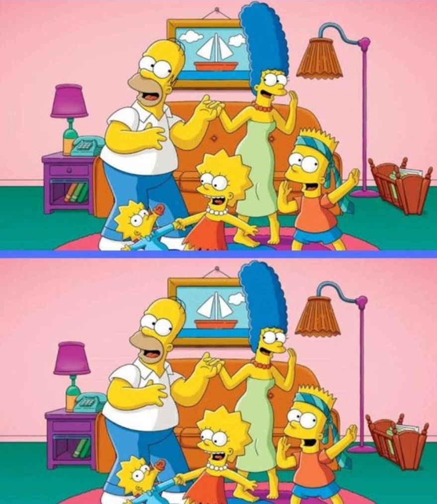 In just 20 seconds, try to identify 7 hidden differences in the image “The Simpsons family”