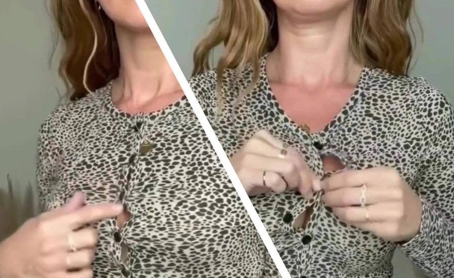 Lifehack for girls: how to button up a shirt in a new way and highlight the chest