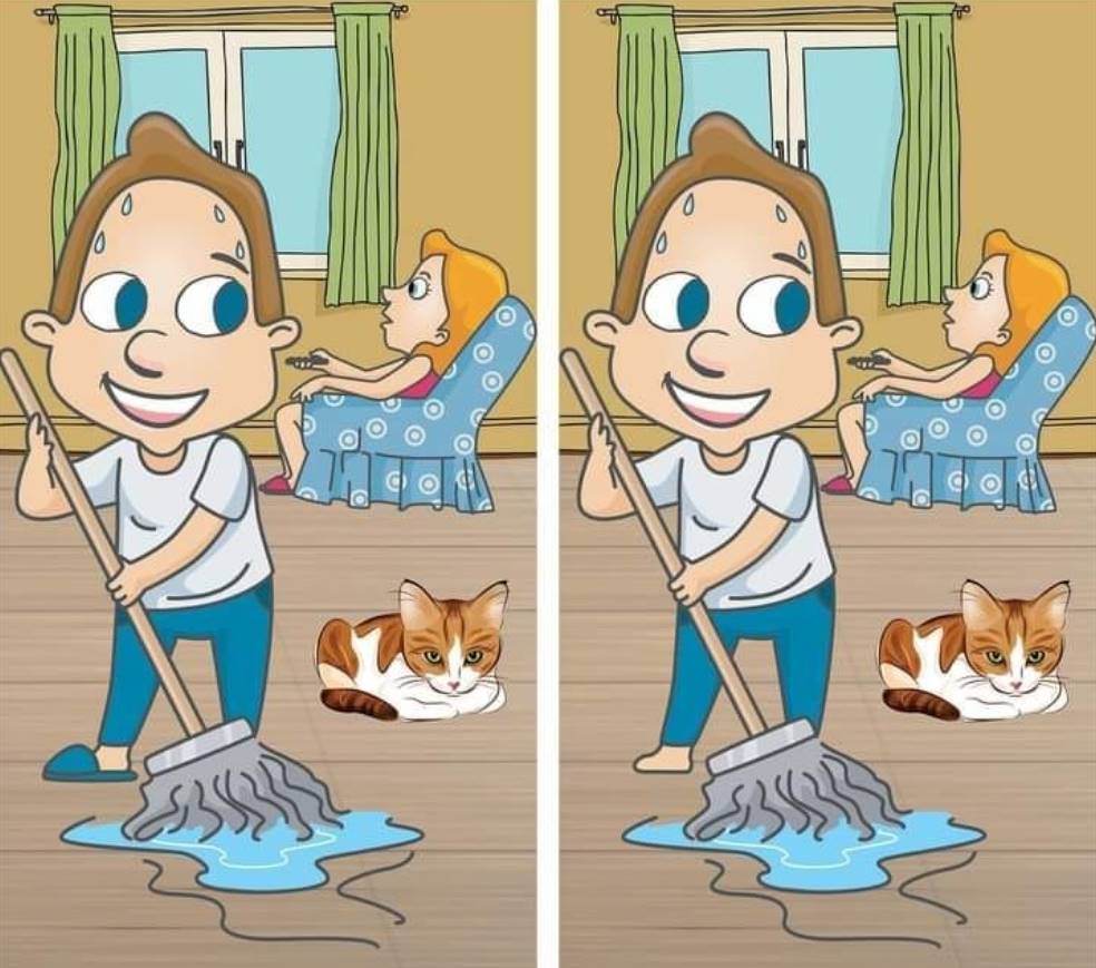 Look for the differences in the image of a boy moping the floor. We challenge you!