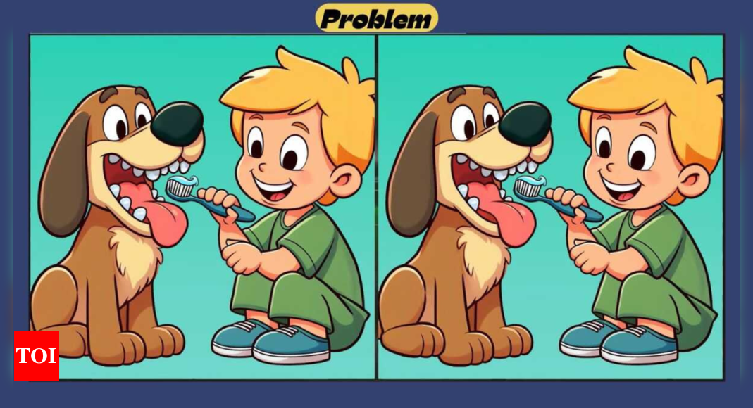 Optical Illusion: Can you spot 3 differences in this brushing the teeth picture? |