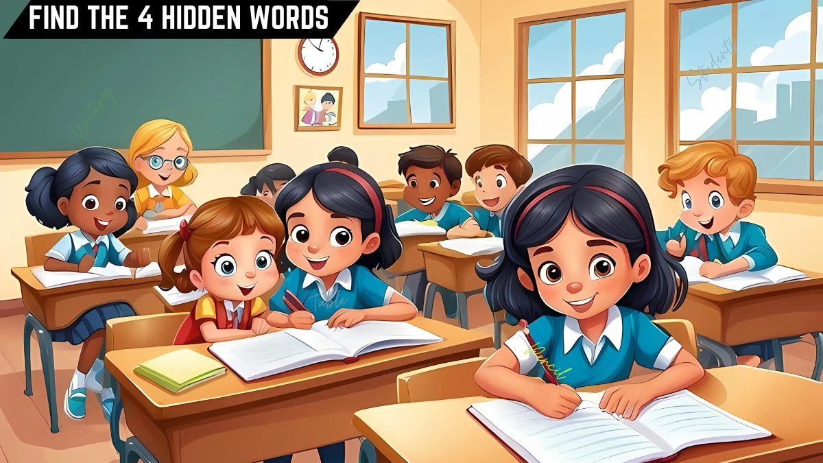 Picture Puzzle IQ Test: Only 3 Out of 5 Can Spot the 4 Hidden Words in this Classroom Image in 8 Secs