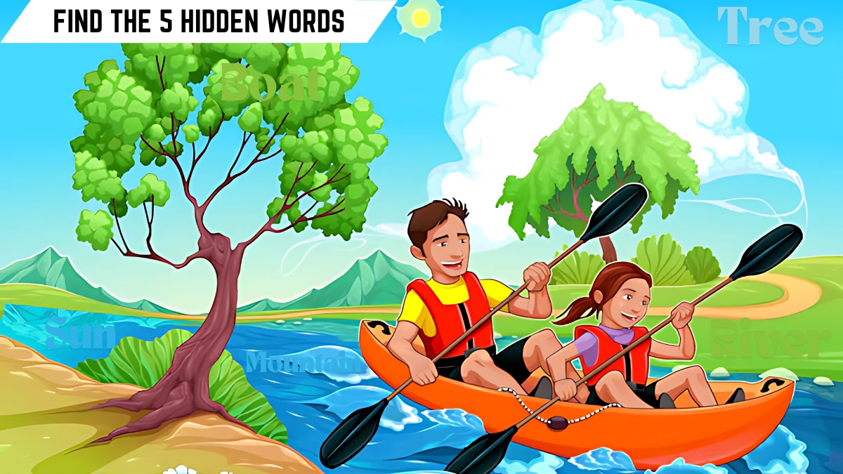 Puzzle IQ Test: Only 2 out of 8 Can Spot the 5 Hidden Words in this Boating Image in 10 Secs