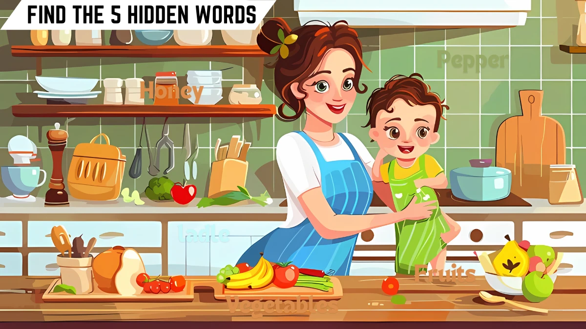 Puzzle IQ Test: Only Geniuses can Spot the 5 Hidden Words in this Kitchen Image in 8 Secs