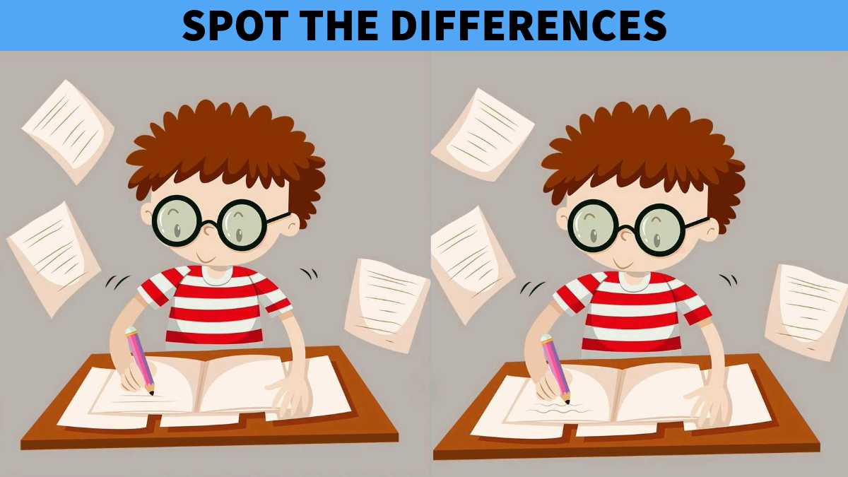 Spot 3 differences between boy writing pictures - Can you beat the 18-second challenge?