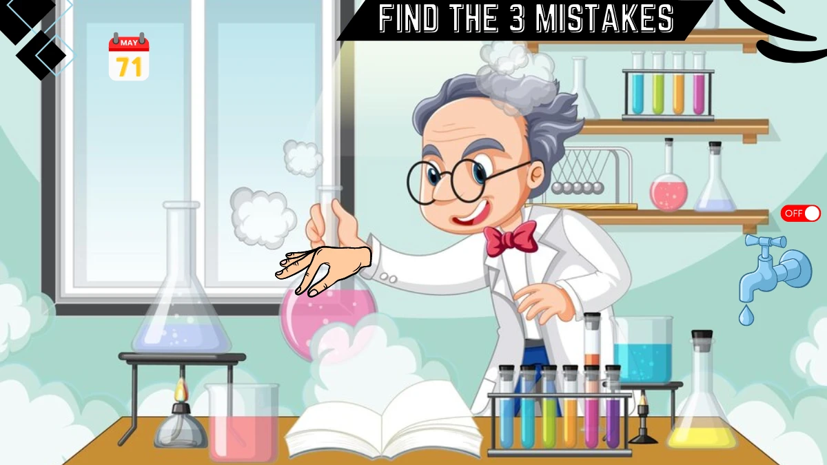 Spot the 3 Mistakes Picture Puzzle Eye Test: Only 5 out of 10 can Spot the 3 Mistakes in this Science Lab Image in 12 Secs