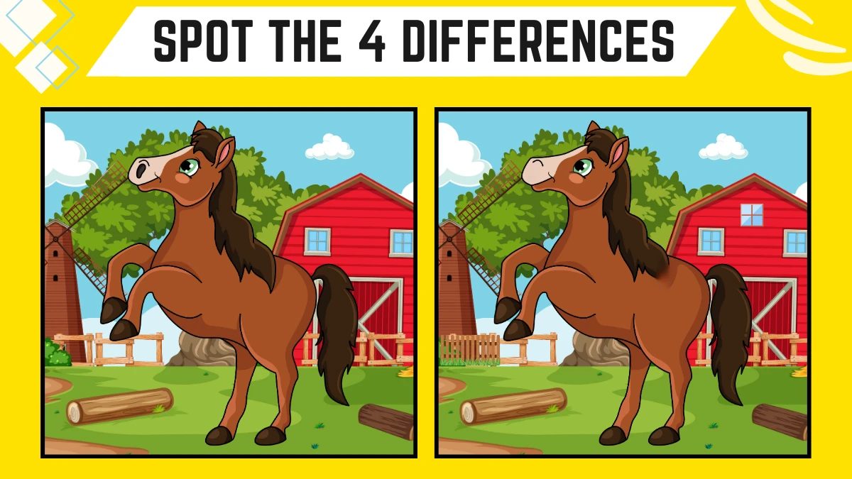 Spot the 4 Differences Picture Puzzle Game: Only People with Sharp Eyes Can Spot the 4 Differences in this Horse Image in 10 Secs