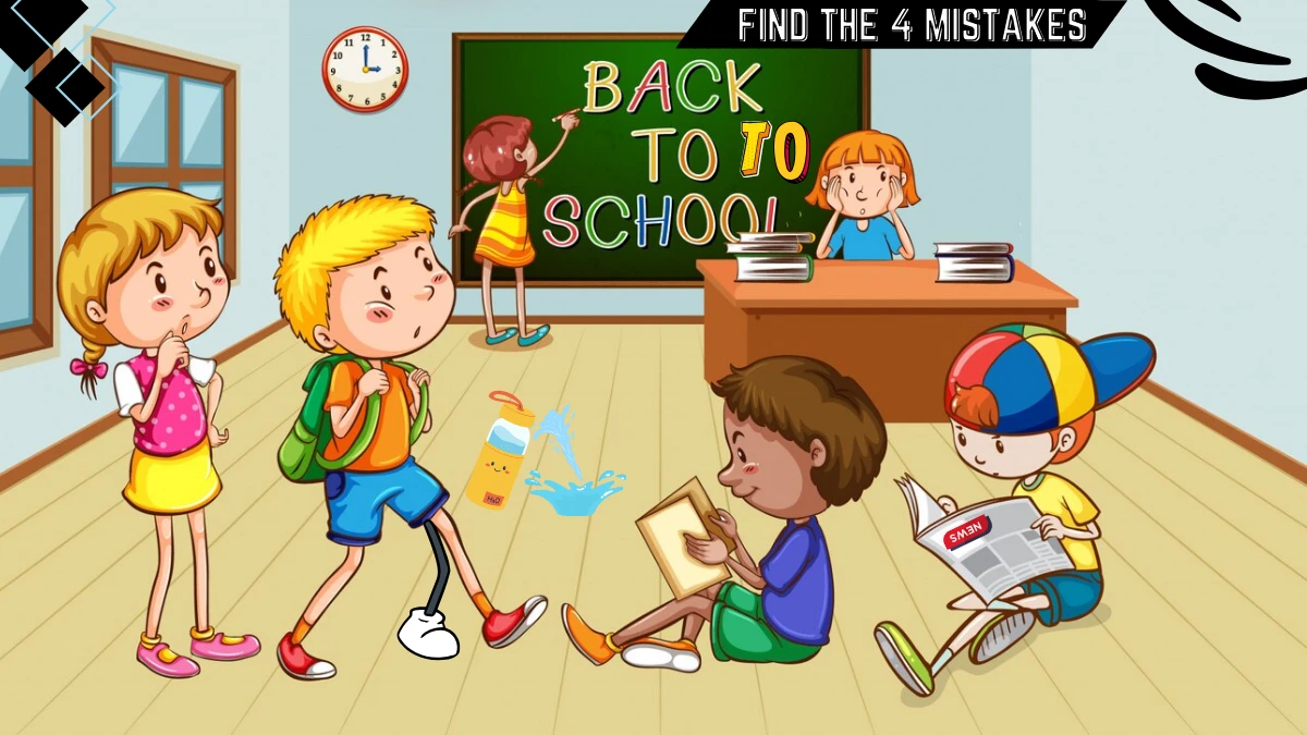 Spot the 4 Mistakes Picture Puzzle Eye Test: Only detective minds can spot the 4 Mistakes in this Classroom Picture in 13 Secs