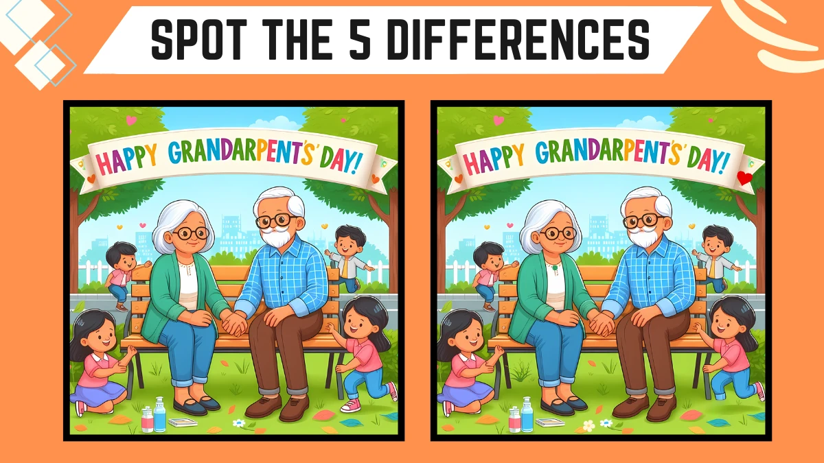 Spot the 5 Differences Picture Puzzle Game: Only 50/50 Vision People Can Spot the 5 Differences in this Grandparents Image in 15 Secs