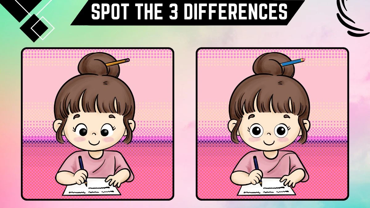 Spot the Difference Game: Only Sharp Eyes People Can Spot the 3 Differences in this Girl Writing Image in 9 Secs