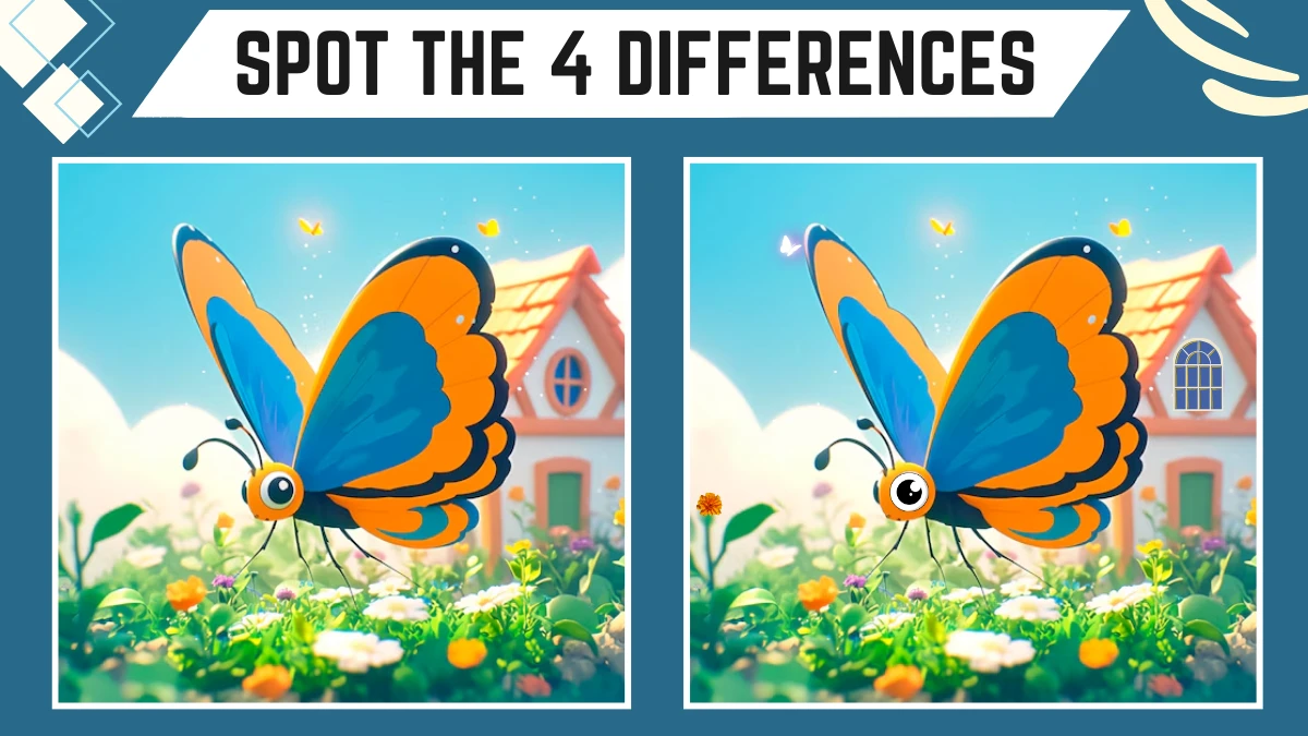 Spot the Difference Game: Only a genius can spot the 4 Differences in this Butterfly Image in 12 Secs