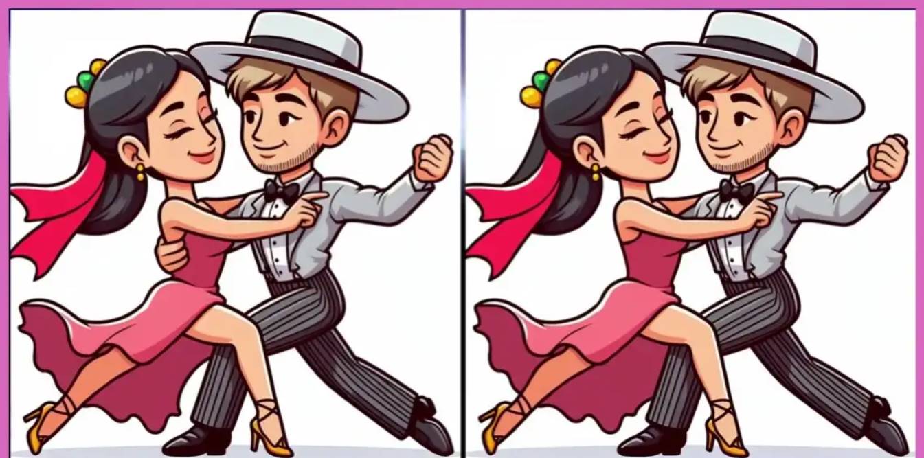 The beautiful dancing couples hide three differences between each other. Can you find them?