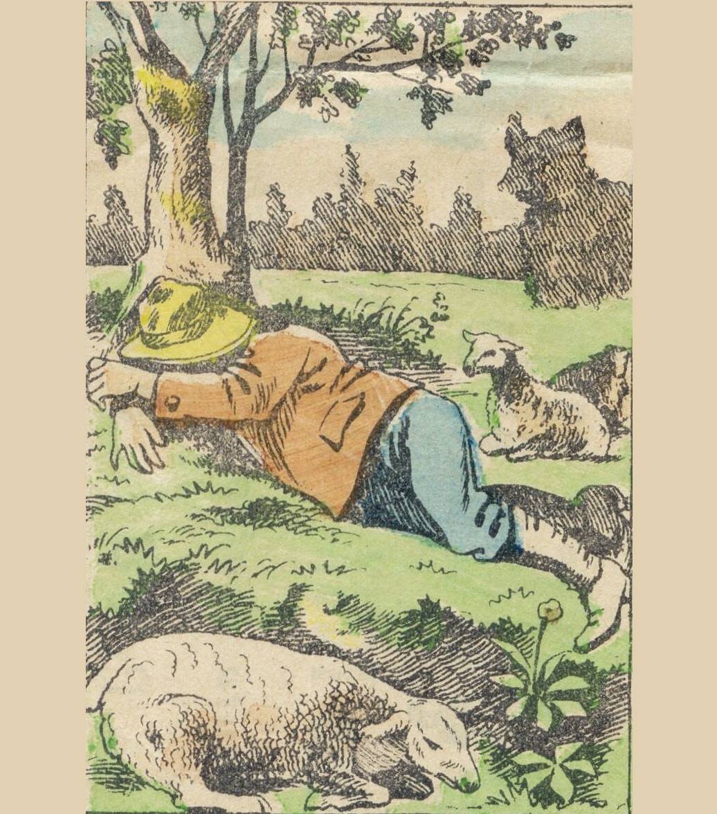 The enthusiast of ‘having a sip’ at work – this shepherd is about to lose his flock, as the wolf is very close by. Where’s the wolf in the picture?