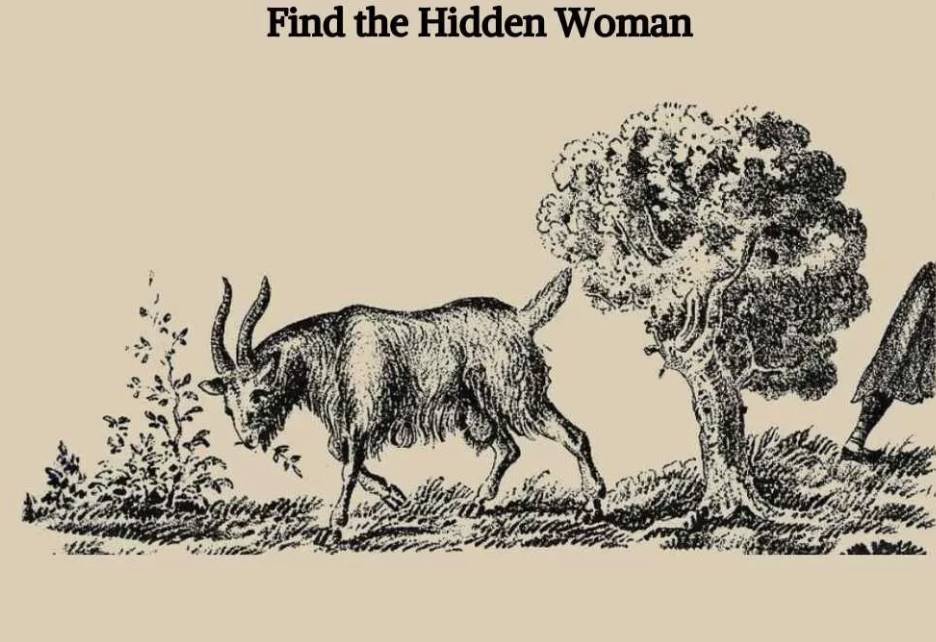 The goat’s owner is hiding in the image. Spot the hidden silhouette