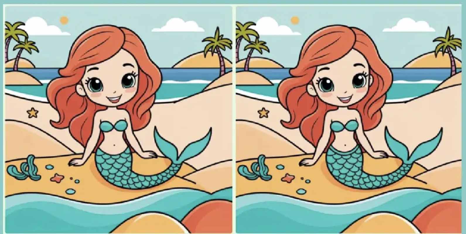 The two mermaid images are actually not flawlessly identical. Are you attentive enough to spot the differences?