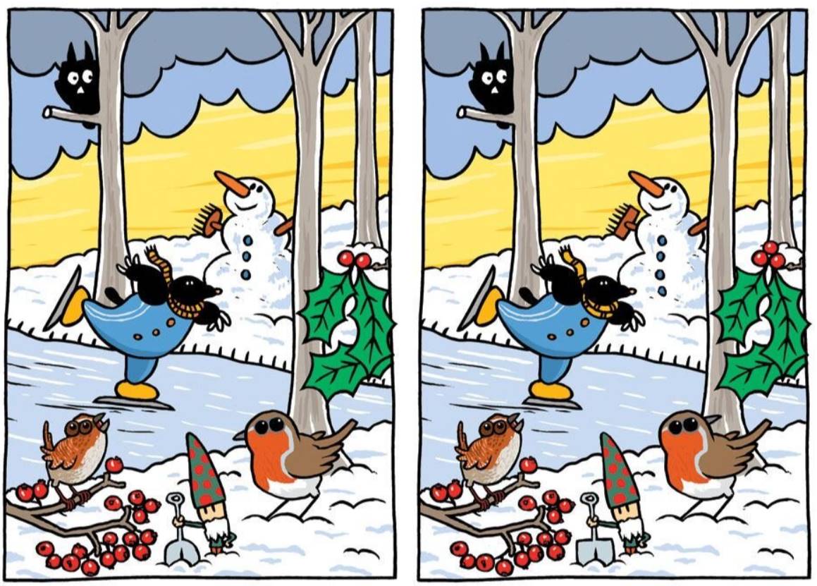 Winter puzzle to test attention: find 10 differences.