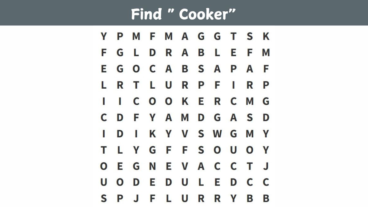 Word Search Puzzle - Find the word ”COOKER” in 6 seconds!