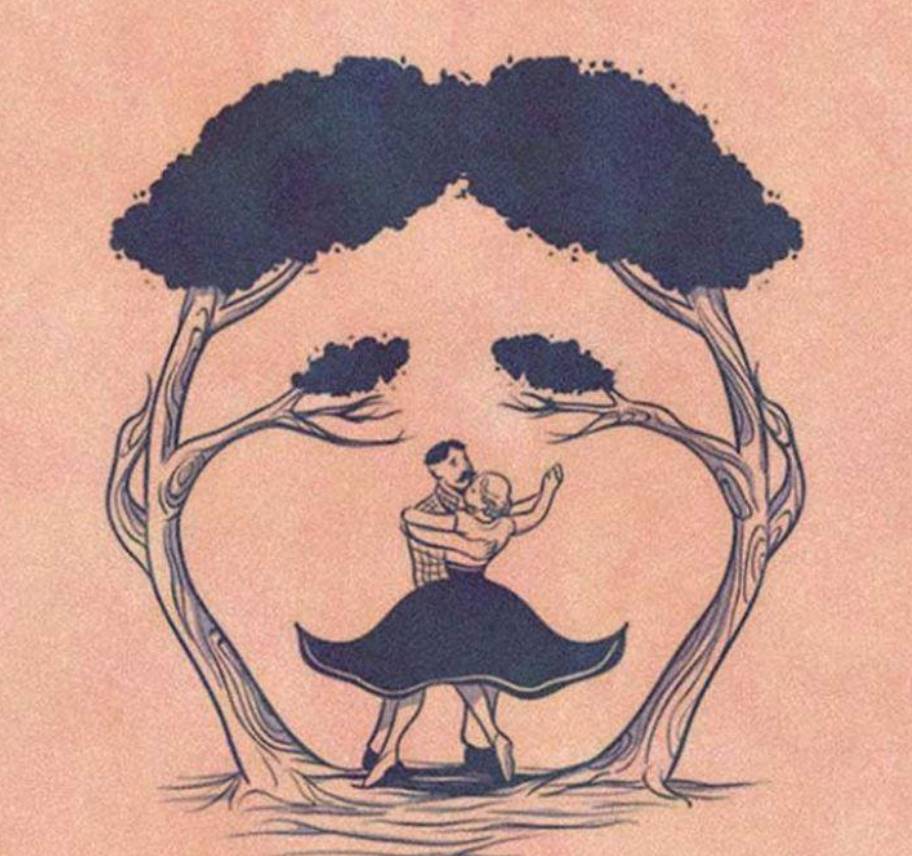 Your choice will talk so much about you. Do you see a dancing couple, a man with a moustache, or trees?