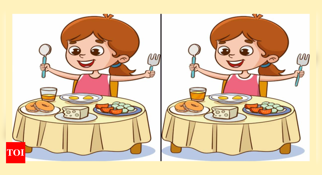 Only the one with sharp senses can spot 3 differences between girl eating breakfast