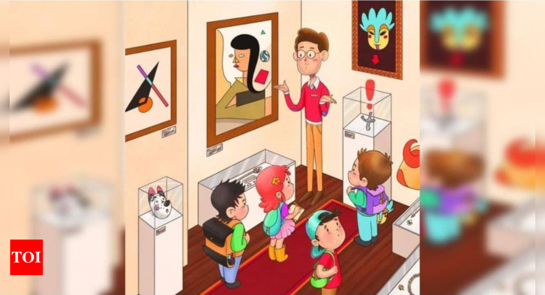 Optical Illusion: Can you help these students find the ancient mask in this museum? |