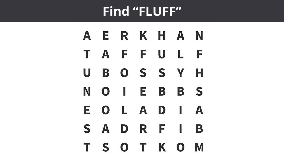 Word Search Puzzle: Find the word ”FLUFF” in 5 seconds!