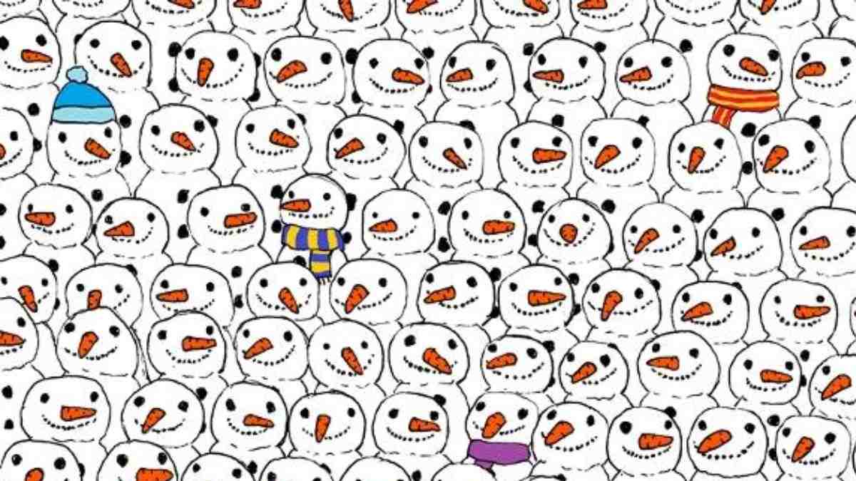 Picture Puzzle: Test Your Observation Skills! Can You Spot The Panda Hidden Among Snowmen In 5 Seconds!