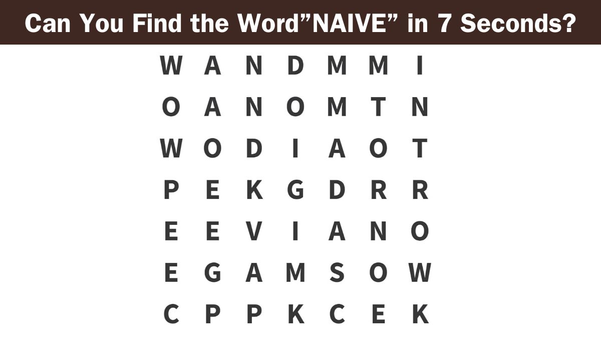 Word Search Puzzle: Find the word ”NAIVE” in 7 seconds!