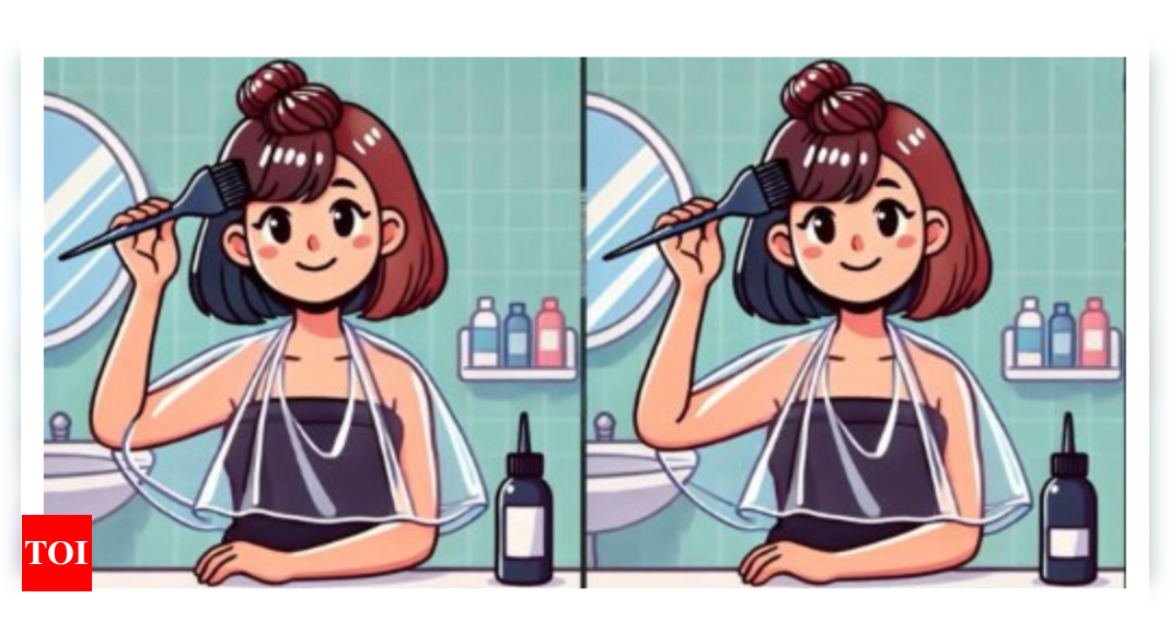 Spot the difference: Can you spot 3 differences in this girl colouring her hair picture?